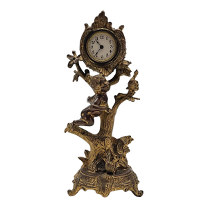 Art Nouveau Figural Mantel Clock With Girl and Ducks Tree Form 15"