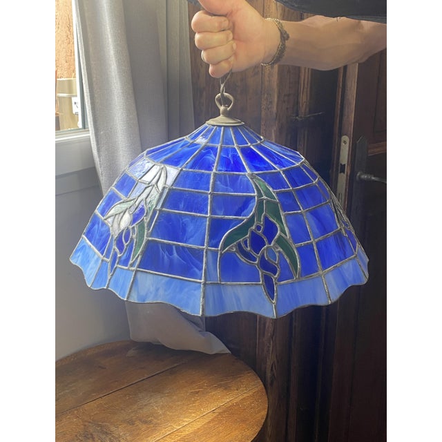 Large Pendant Light in Colored Stained Glass, 1960s For Sale - Image 6 of 18