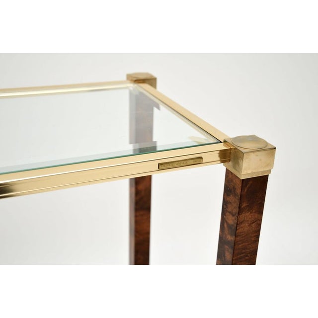 Brown Vintage French Walnut and Brass Console Table attributed to Pierre Vandel Paris, 1970s For Sale - Image 8 of 10