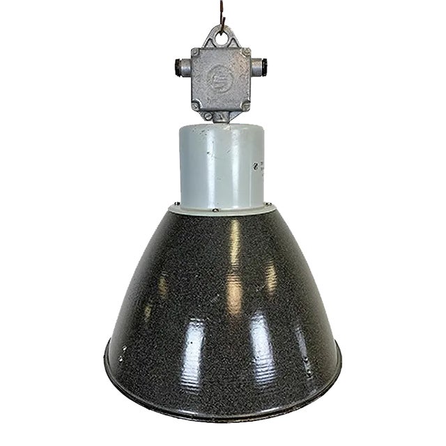 Industrial Gray Enamel Factory Lamp from Elektrosvit, 1960s For Sale