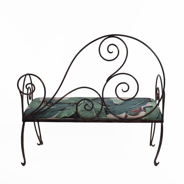 Upholstered Neoclassical Iron Bench For Sale - Image 4 of 5