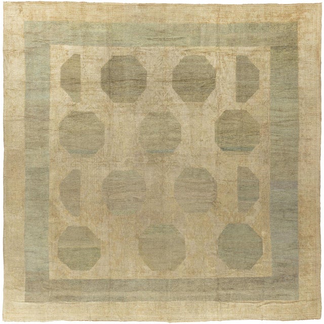 Zabihi Collection Abstract Large Square Antique Turkish Oushak Rug For Sale - Image 4 of 12