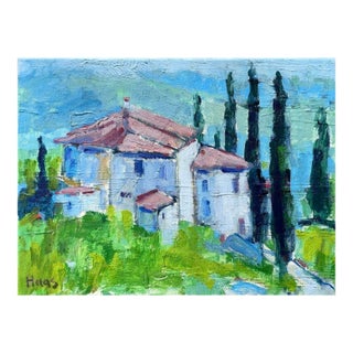 Tuscan Villa Among the Cypress - Original Oil Painting For Sale