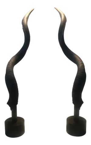 Vintage African Kudu Horn Sculpture on Steel Stand - a Pair