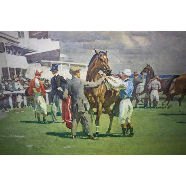 Traditional Unsaddling at Epsom, Summer Meeting. 1932 Chromolithograph by Alfred Munnings (Signed) For Sale - Image 3 of 9