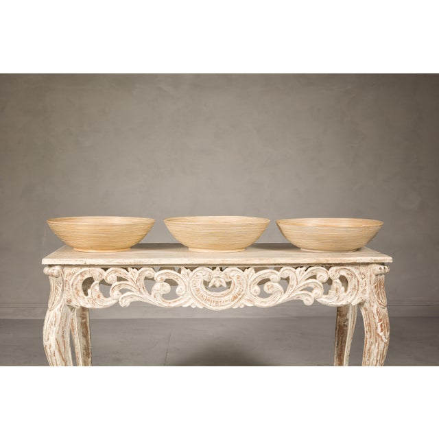 Wood Country Style Vintage Woven Reed Decorative Bowls in Cream Tones - Set of 3 For Sale - Image 7 of 12
