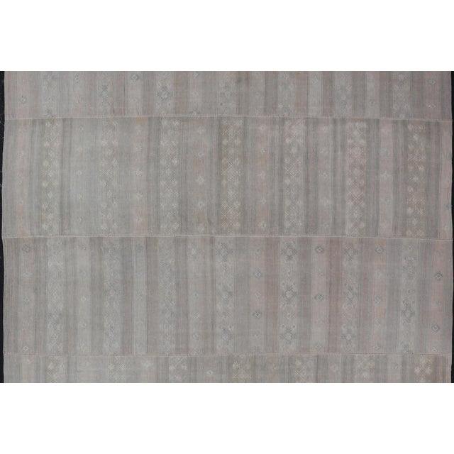 Tan Vintage Turkish Square Kilim Rug in Soft Pastel Tones With Intricate Patterns 11'0 X 12'0 For Sale - Image 8 of 10