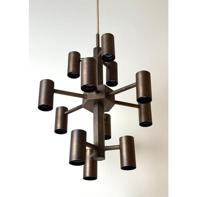 Twelve-Light Brass Chandelier by Gotthold Schönwandt, Germany, 1960s For Sale - Image 3 of 18