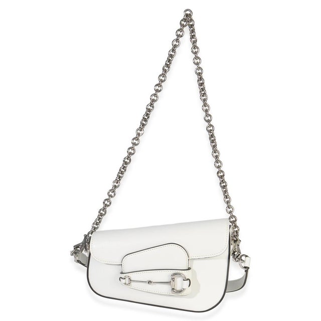 1950s White Calfskin Mini Asymmetric Horsebit 1955 Shoulder Bag For Sale - Image 5 of 7