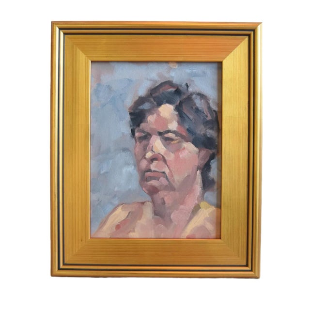 2020s Contemporary Modern Male Abstract Portrait Oil Painting W/ Antiqued Gold Wood Frame For Sale - Image 5 of 7