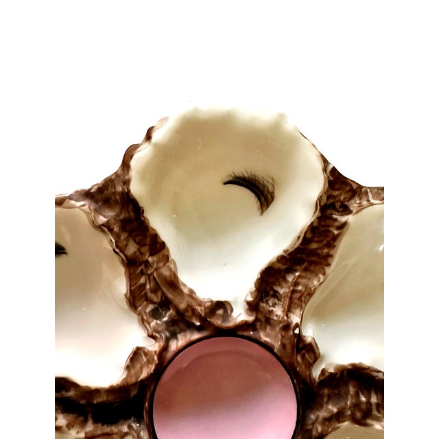 Art Nouveau Antique Haviland Limoges Hand Porcelain Painted Oyster Plate For Sale - Image 3 of 6