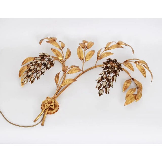 1 of 2 large monumental hans kögl pioggia d'oro wall sconce large gold-plated leaved branches with hanging silver wisteria...