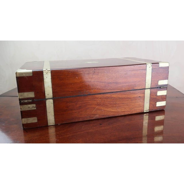 Mid 19th Century Large Antique Campaign Brass Mounted Writing Box, 1850 For Sale - Image 5 of 14