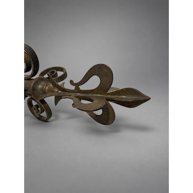 Metal Pair of 19th C, French Brass Fleur-De-Lis Gate Post Finials on Lucite Bases For Sale - Image 7 of 8