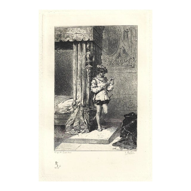 Emile Boilvin - the Gant in Bed - Original Etching - 1882 For Sale