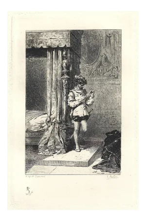 Emile Boilvin - the Gant in Bed - Original Etching - 1882