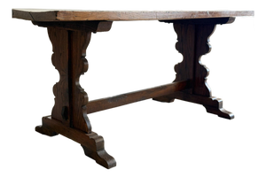 Antique French Dining Table with Oak/Ash base, Fruitwood Top