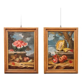 Still Lifes with Fruit, Oil on Canvases, Framed, Set of 2 For Sale