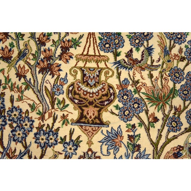 Persian 1940s Ivory Floral Animalia Antique Persian Isfahan Rug 3'7" X 5'5" Knotted Pile Wool Carpet For Sale - Image 3 of 4