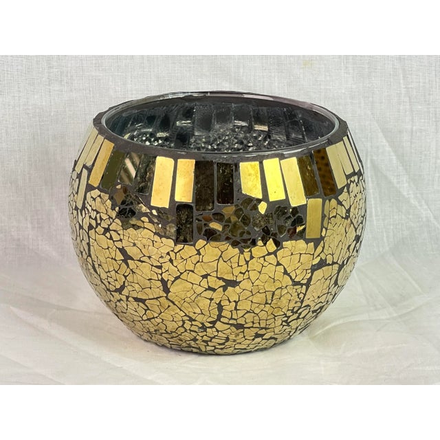 Metal Gold Mercury Glass Bowl For Sale - Image 7 of 12