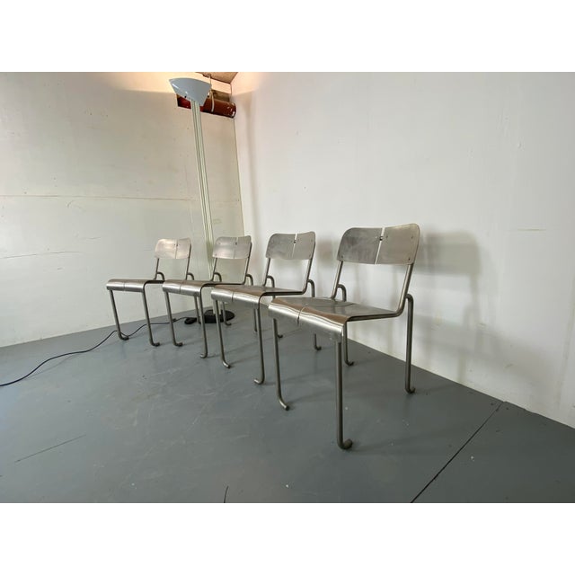 1980s Postmodern Architectural Stainless Steel Dining Chairs, 1980s, Set of 4 For Sale - Image 5 of 18