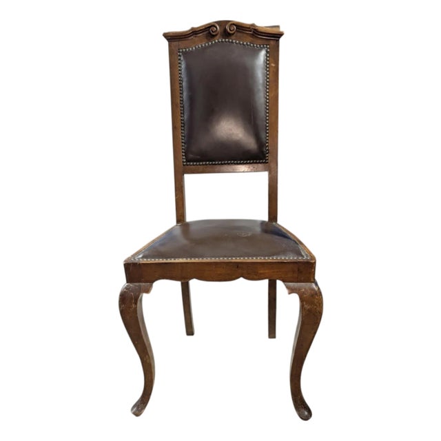Vintage French Provincial Carved Wood & Leather Dining Chair – Early 20th Century For Sale