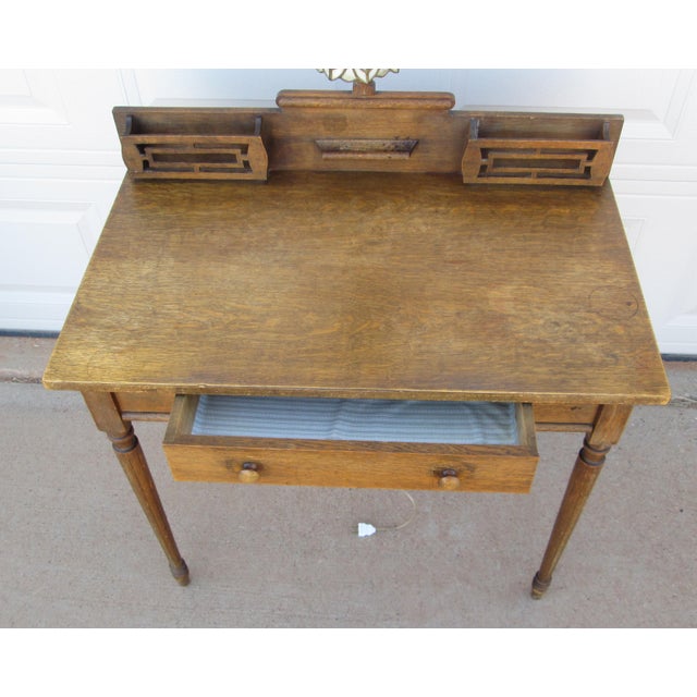 Vintage Writing Desk Table With Attached Tiffany Style Lamp For Sale - Image 15 of 15