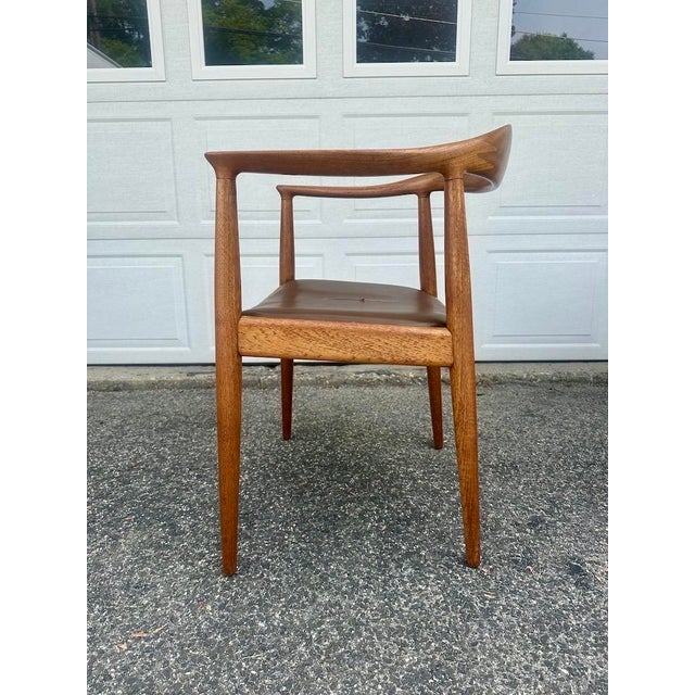 Hans Wegner Original Hans Wegner for Johannes Hansen "The Chair" Teak and Leather Round Chair 60s For Sale - Image 4 of 15
