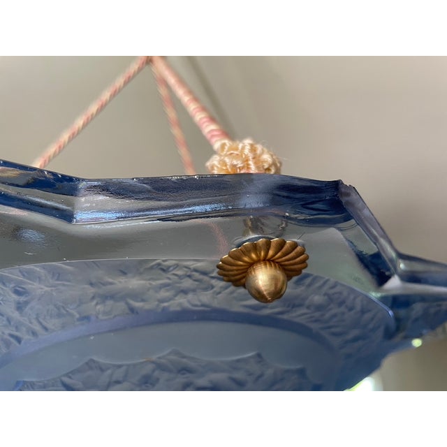 Art Deco Blue Cup Pendant Light with Glass, 1930s For Sale - Image 4 of 10