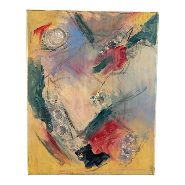 Vibrant Abstract Unsigned Oil Painting on Stretched Canvas - 11” X 14” - Expressive Color & Movement - Great for an Eclectic Gallery Wall - See Pics! For Sale