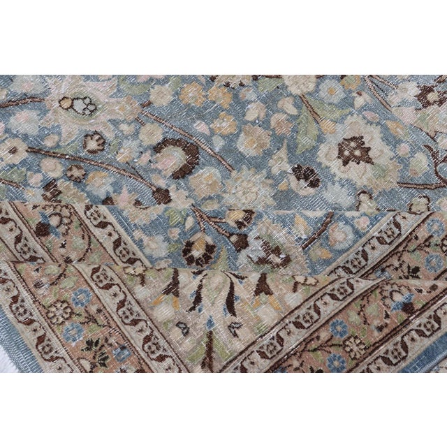 Antique Persian Khorassan Rug With All-Over Floral Design in Soft Blue Tones For Sale - Image 11 of 12