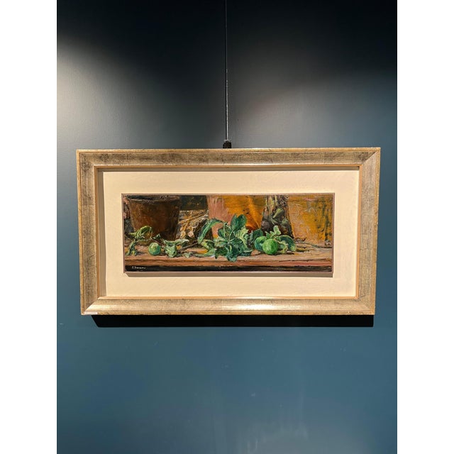 Enzo Faraoni, Green Apples on the Table, 1970s, Oil on Wood, Framed For Sale - Image 3 of 7
