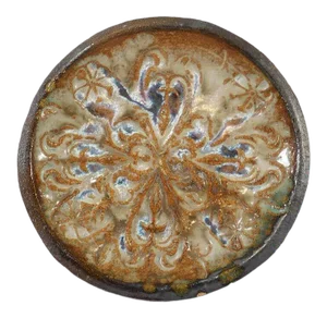 Raku Pottery Brown Gold Cream Swirl Dish Plate Bowl by Inga Bor