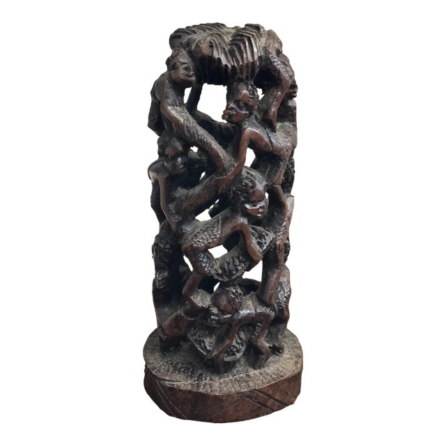 Vintage Mid Century Modern Hand-Carved Abstract Tower For Sale
