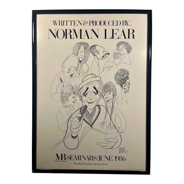 Rare! 1986 Al Hirschfeld Norman Lear Museum of Broadcasting Framed Poster 29x21" For Sale