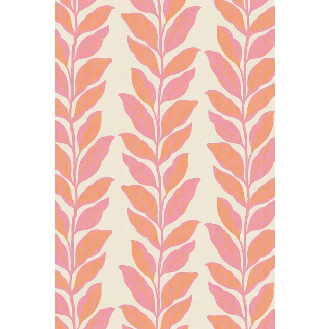 Garden Leaf Stripe Grasscloth Wallpaper by House Party | Blush Pink & Coral | 6 Yards For Sale In Charlotte - Image 6 of 6