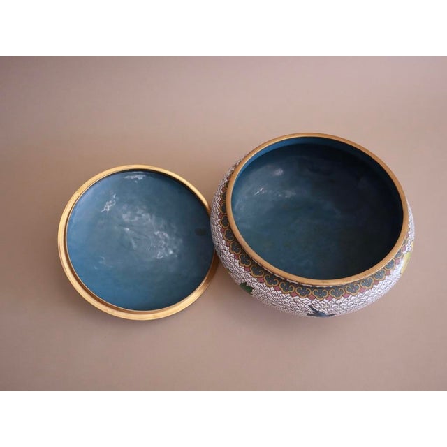 Metal Antique Cloisonné Round Box For Sale - Image 7 of 9
