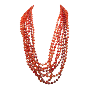 Vintage 1960s Signed Ornella Italy Multi-Strand Red & Orange Glass Beaded Shell Necklace