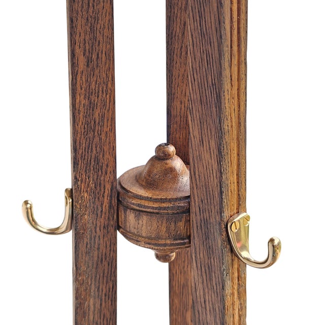 Victorian Antique Arts & Crafts Quarter Sawn Tiger Oak Hall Tree & Umbrella Stand, C. 1900 For Sale - Image 3 of 12