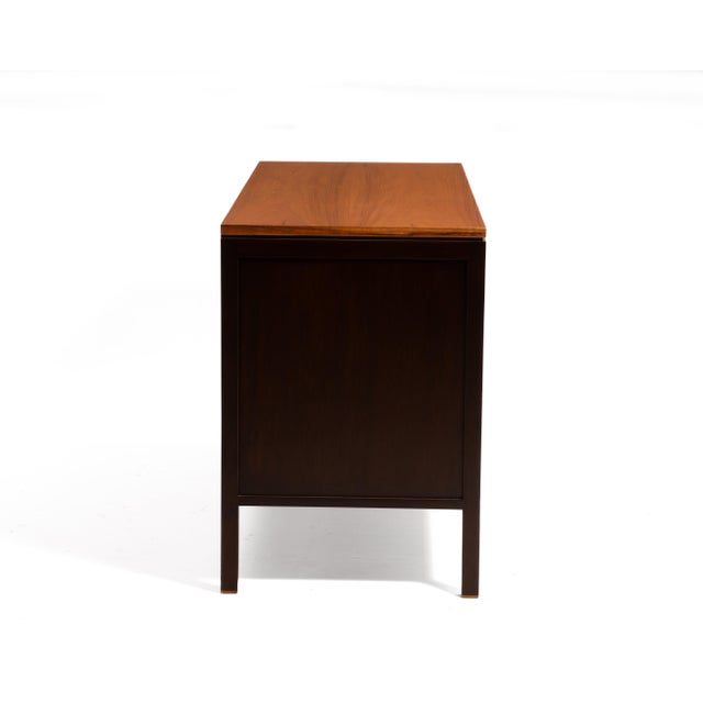 Dunbar Furniture Edward Wormley Dunbar Tambour Door Mahogany Walnut Brass Credenza Cabinet Mid Century Modern For Sale - Image 4 of 12