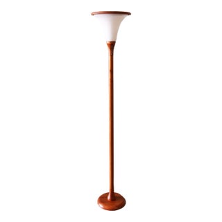 1960s Solid Teak Danish Modern Tulip Floor Lamp Frosted Glass Shade For Sale