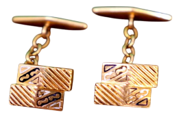 Gold Cufflinks in Asymmetrical Shape with Raised Elements, Set of 2