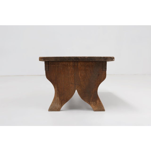 Small Rustic Wooden Stool with Curved Base, France, 1900s For Sale - Image 9 of 11