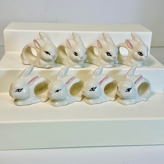 Vintage Trompe L’Oeil Hollywood Regency Boho Chic Bunny Napkin Rings - Set of 8 - Easter. For Sale - Image 15 of 18