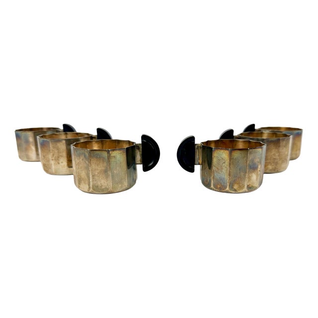 Bauhaus Silver-Plated Mocha Cups with Bakelite Handles, 1930s, Set of 6 For Sale