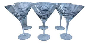 Vintage Set of 4 Hand Blown Crystal Martini Glasses W/Platinum Swirl