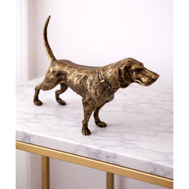 Antique Brass Finish Metal Dog Sculpture For Sale - Image 4 of 8