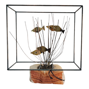 Mario Jason Sculpture Fish in Aquarium Onyx Rare Signed 8” W/ Tag