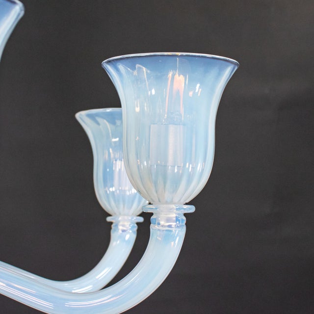 Large Vintage Eight Arm Opaline Murano Glass Chandelier in the Manner of Barovier & Toso For Sale - Image 16 of 18