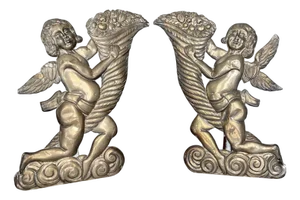 Sterling Silver Votive Angels with Horns of Abundance, Mexico, 19th Century, Set of 2